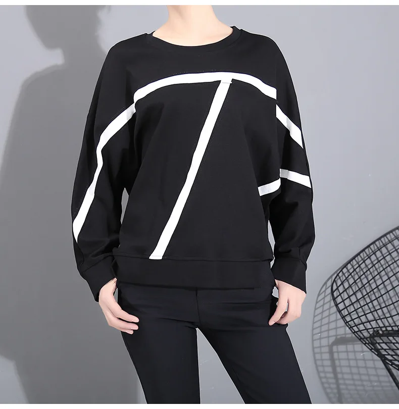 XITAO Europe Style Plus Size Woman Clothes Minimalist Lines Sweatshirt Loose Wild Trend Top Women Streetwear New XJ3098