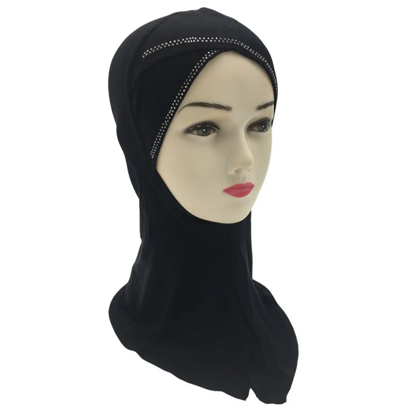 

Fashion Muslim Full Cover Inner Hijab Caps Women Diamonds Cotton Turbanet Ladies Forehead Cross Underscarf Bonnet Headscarf Hat