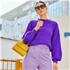 SHEIN, фиолетовый вязаный свитер с заниженным плечом, женские топы, Осень-зима, одноцветные, с рукавом Бишоп, с круглым вырезом, Повседневные свитера