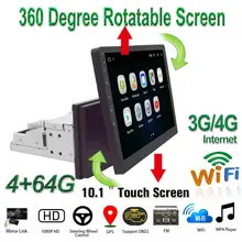 10.1 Polegada reprodutor de dvd do carro 1din android 9.1 reprodutor multimídia 4g internet wifi rádio gps bt com 360 up/down tela rotatable