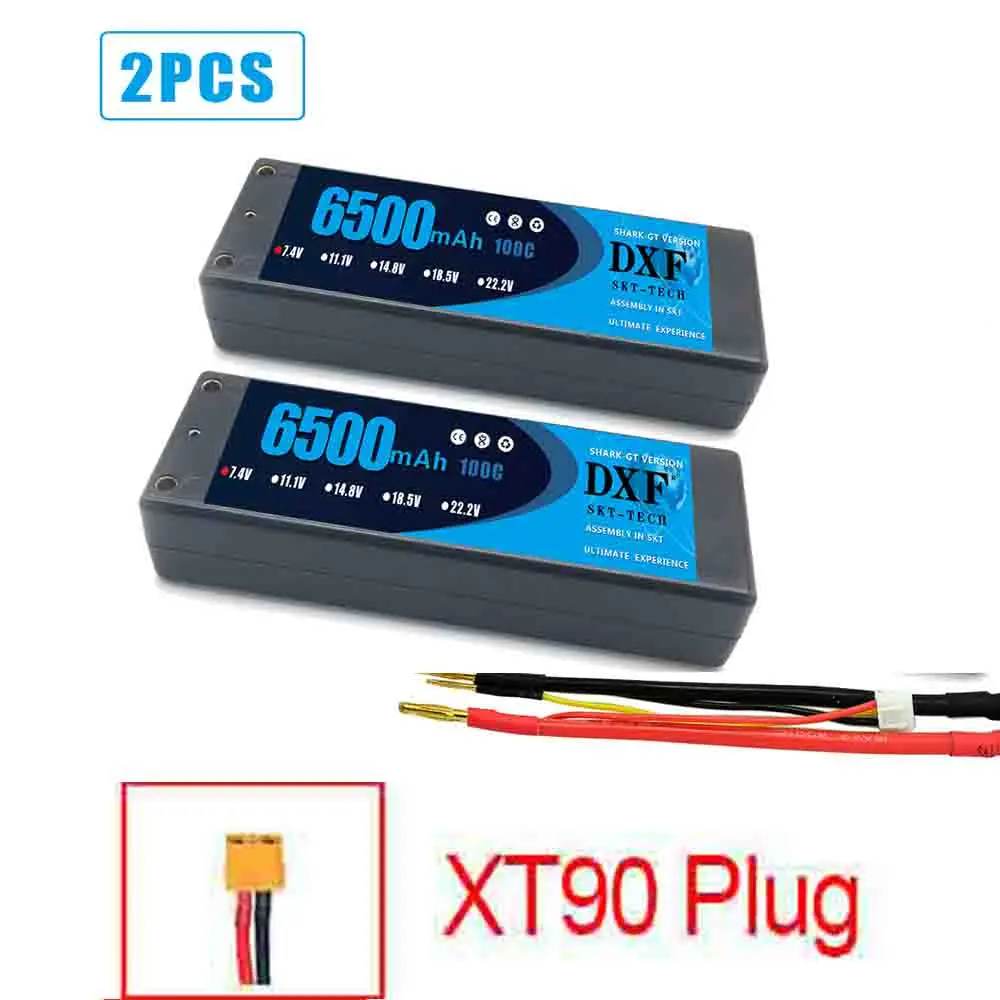 2PCS2S6500mahXT90 DXF 2 шт.-полимерным аккумулятором RC Lipo 2S 7,4 V 5200 мА/ч, 6200 мА/ч, 6500 мА/ч, 8000 мА/ч, 50C 100C 120C 240C 4,0 мм на колесиках для Слэш 4X4 автомобиля - Цвет: 2PCS2S6500mahXT90