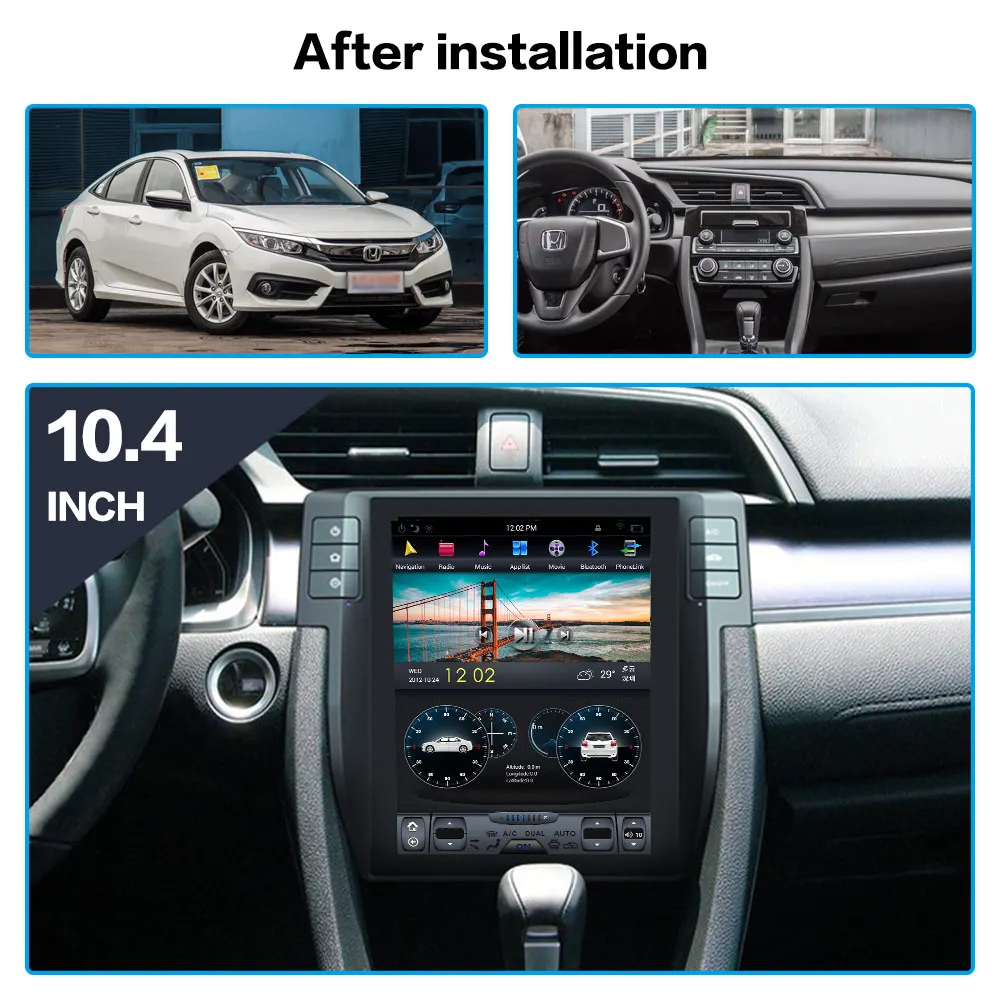 Top Car Gps Navigator Android 8.1 Tesla Type Style For Honda Civic 2016+ Head Unit Multimedia Radio Auto Car Multimedia Player Gps 2