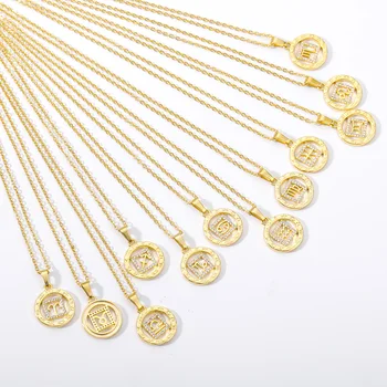 

New 12 Constellation Golden Round Zircon Necklace Pendant Woman Necklace Aries Leo Wholesale Jewelry 2020 Chains Man Necklace