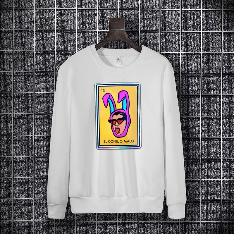 

Bad Bunny fall/Winter Print graphic women's long sleeve hoodie Harajuku round neck plus size Bad Bunny graphic couple hoodie 90s