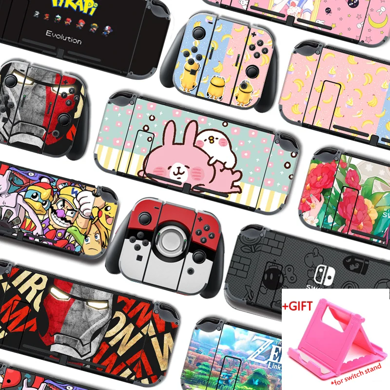 1set New Cute Anime Full Body Sticker for NS Switch Protective Cover Skin Colorful Art for Game Console Joy-Con Controller Decor