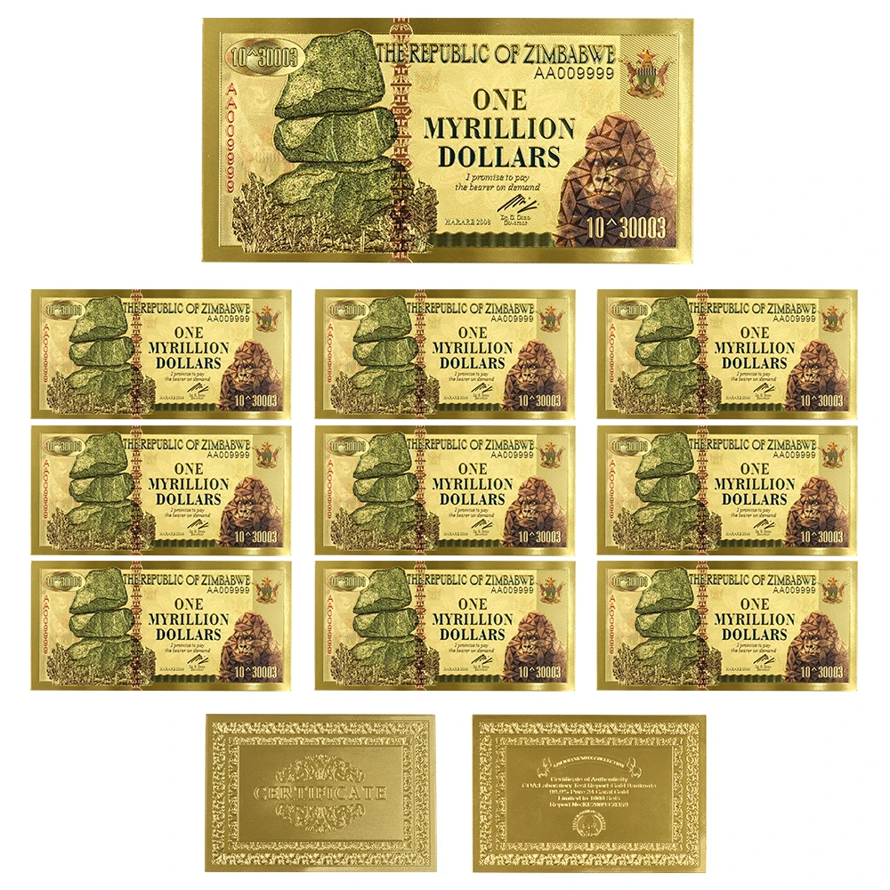 

Zimbabwe Gold Bankntoes One Myrillion Dollars Paper Money Currency Bill Note Golden Fake Money Collections for New Year Gifts