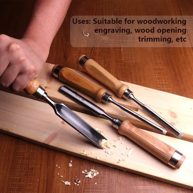 Durable Chrome Vanadium Steel Wood Chisel Carpenters Carving Chisel DIY Flat Half round Woodworking Chisels 6