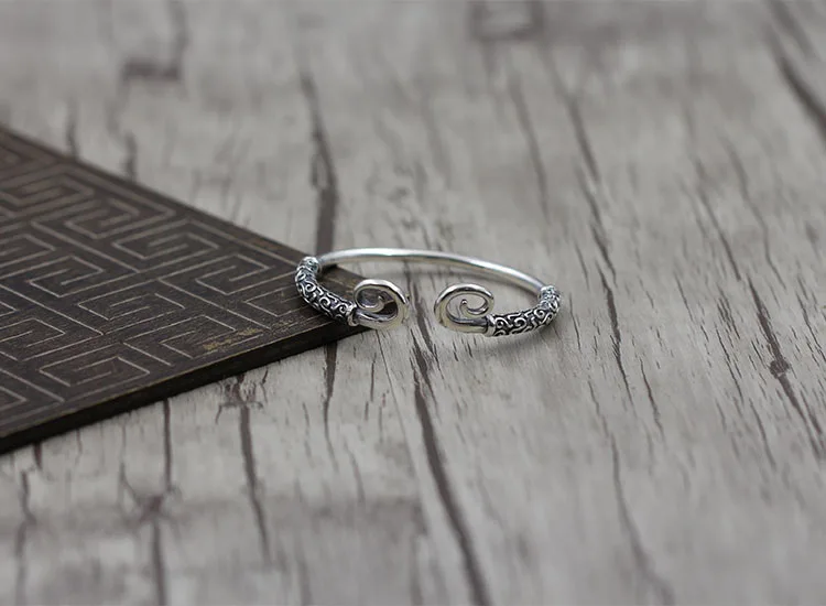 

S925 Fine Silver Accessories Make Cool Sun Wukong Inhibiting Magic Phrase Bracelet Thai Silver Retro Adjustable Bracelet zuo jiu