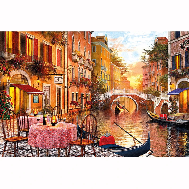 

DIY 5D Diamond Painting Cross Stitch Riverside Restaurant Mosaic diamond embroidery Needlework Patterns Rhinestone paintings