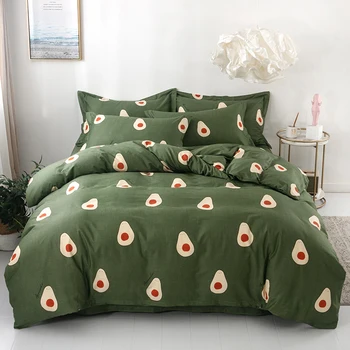 

3/4pcs/Set Avocado Pattern 100% Cotton Comforter Bedding Set Bed Linen Duvet Cover Set Green No Filler Home Textile