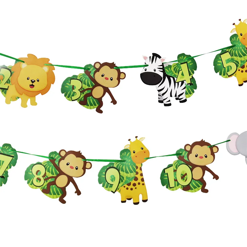 С изображением животных из джунглей Тема 1-12 месяцы фоторамка баннер Baby 1st День Рождения украшения для маленьких мальчиков и девочек мой первый год вечерние поставки
