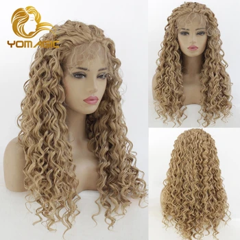 

Yomagic Hair Light Brown Color Lace Front Wigs with Baby Hair Jerry Curly Realistic Glueless Synthetic Hair Wig Natural Hairline