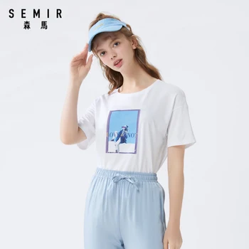 

SEMIR Women T-shirts Summer 2020 New Cotton Short-sleeved T-shirts Fashion Print Drop Sleeves Loose Tops