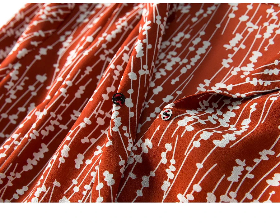 Осень чистый шелк с рисунком платье шелк тутового шелкопряда Женщины три четверти рукав А-силуэт полный платья M L XL