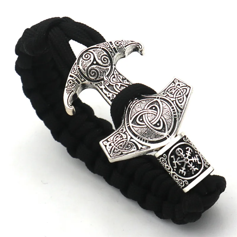Compass Викинги один Ворон Тор молот Мьёльнир Valknut Vegvisir Triskele троица Викинг браслет с бисер с рунами ювелирные изделия аксессуары - Окраска металла: Compass