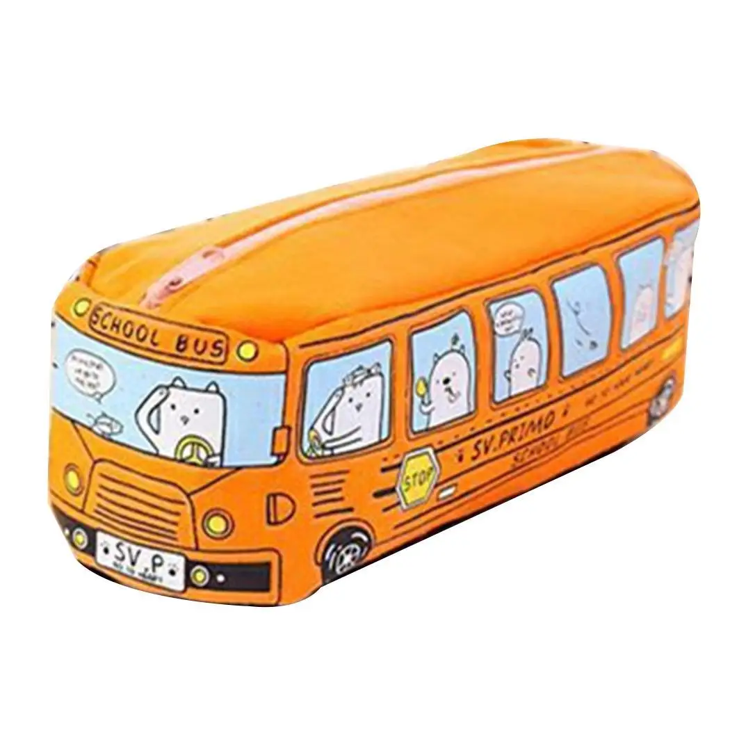 

Canvas Pen Bag Creative Cute School Bus Shape Pencil Case School Student Stationery Supplies Portable Pencils Storage Pack