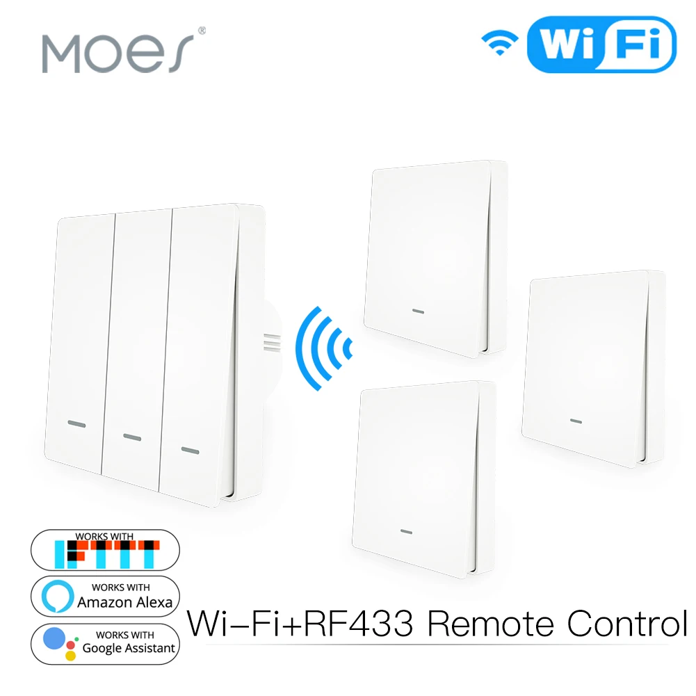 WiFi умный настенный светильник, переключатель RF433, кнопочный передатчик, умная жизнь, приложение Tuya, дистанционное управление, работает с Alexa Google Home