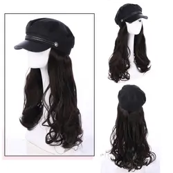 AOOSOO регулируемый длинный синтетический волнистый наращивание с темно-синяя кепка парик шляпа один парик для белых женщин темно-синяя