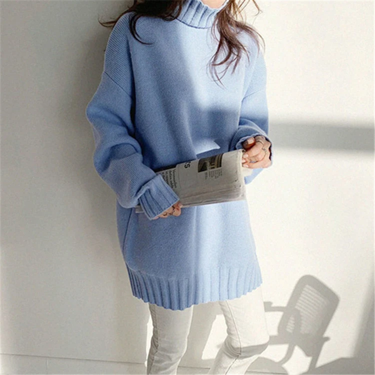 

New 2020 Autumn Winter Women's Sweaters Korean Style Turtleneck Warm Pullover Oversize Long Warm Knitwear High-necked