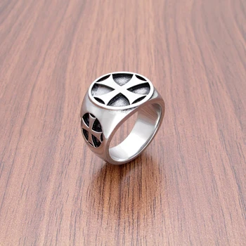 Vintage 316L Stainless Steel Silver Color Men's Iron Knights Templar Cross Rings Jewelry For Friend Gift 1