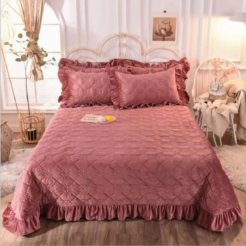 

Crystal Velvet Thicken Bedspread Fitted Sheet Solid Color Warm bed cover Coverlet (or Pillowcase) King queen size Bedding