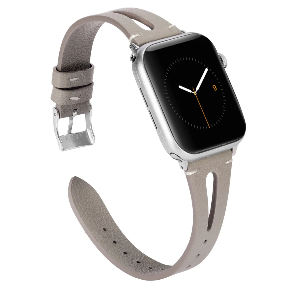 Серый Подходит для кожаных часов Apple Watch 38 мм/42 мм женские сменные полосы для iWatch элегантный женский внешний вид мягкий 44 мм 40 мм - Цвет ремешка: Серый