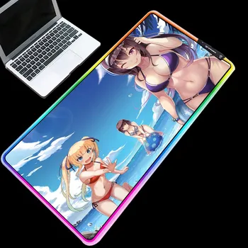 

Yuzuoan Anime Beach Girl Playful Swimsuit RGB LED Marquee Mouse Pad Large Size Glowing Keyboard Pad