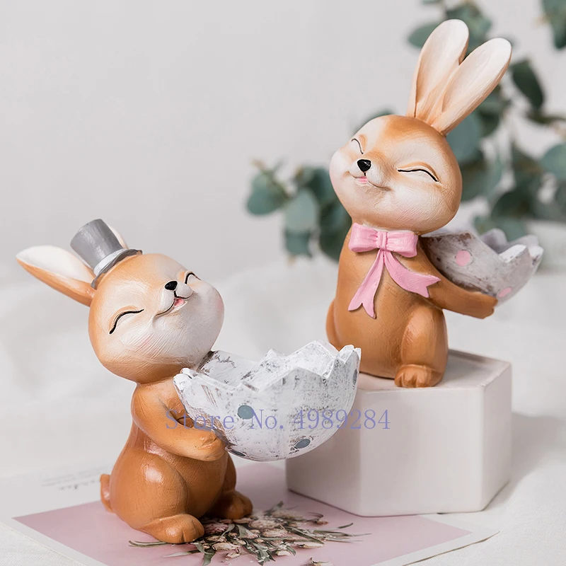 Creative Resin sculpture Simulated animal Cartoon rabbit egg Easter Crafts ornaments Children's room Decoration furnishing