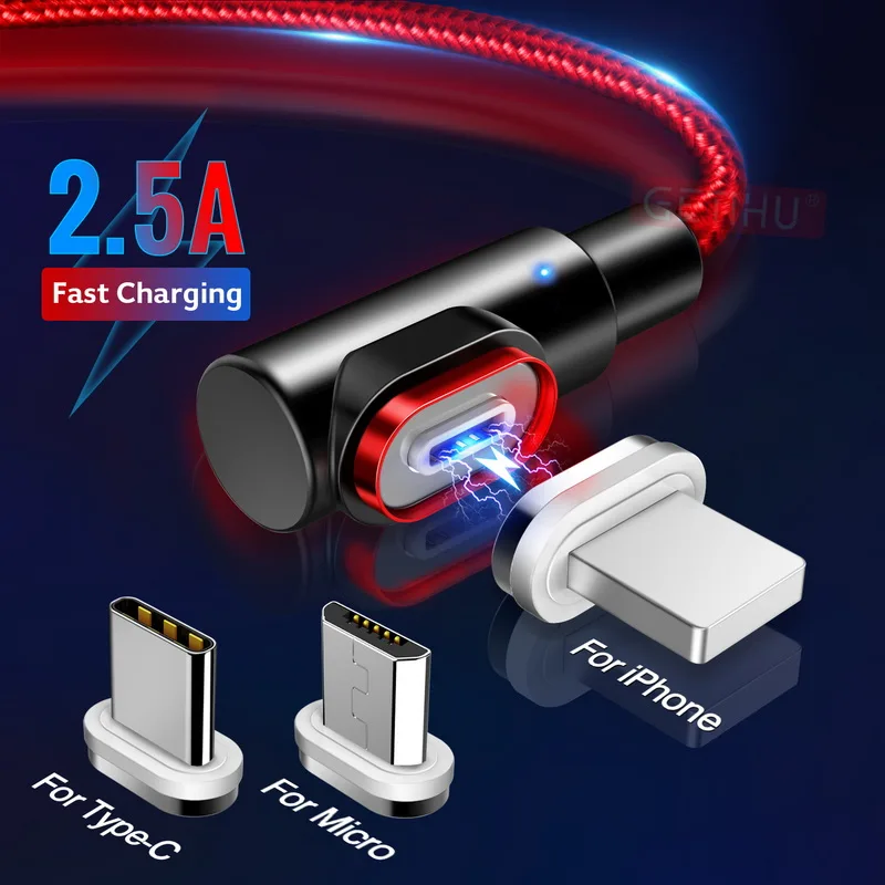 Магнитный кабель GETIHU 2.5A для быстрой зарядки iPhone X 8 samsung Micro usb type C Quick Charge 3,0 Магнитный шнур для зарядки и передачи данных