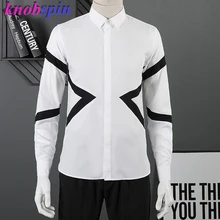 Модная сшитая Мужская рубашка с длинным рукавом, Классические черно-белые симметричные деловые мужские рубашки, большие размеры 2XL 3XL 4XL Camisas