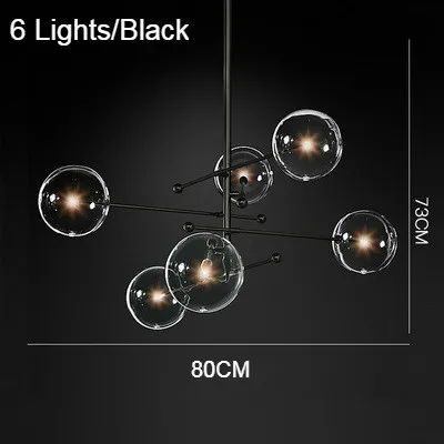 Стеклянный медальон шаровые люстры огни Скандинавское современное освещение люстры подвесной светильник части для светильников столовая кухня - Цвет абажура: 6 Lights Black