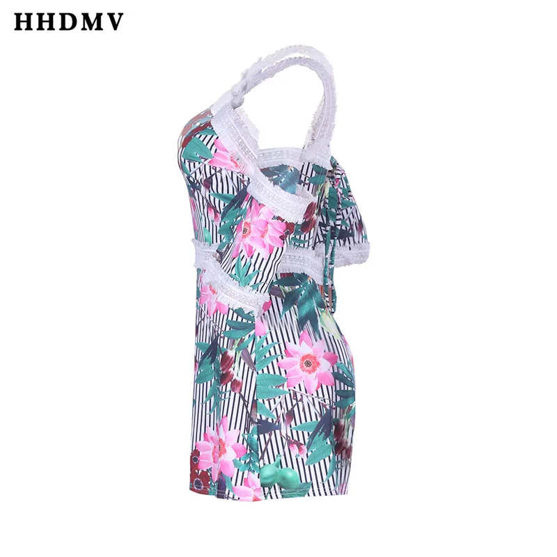 HHDMV NK003 Новая мода на каждый день или на выход; стиль для девочек; комбинезоны с коротким рукавом, с бретелями через шею, росы рисунок на задней стороне комбинезоны, короткие брюки