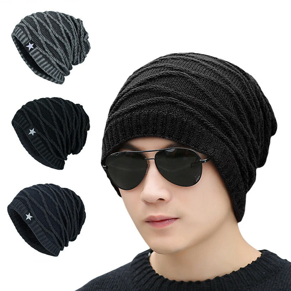 Зимние шапки для мужчин, новая шерстяная вязаная одноцветная шапка, мужская шапка, теплая зимняя повседневная шапка