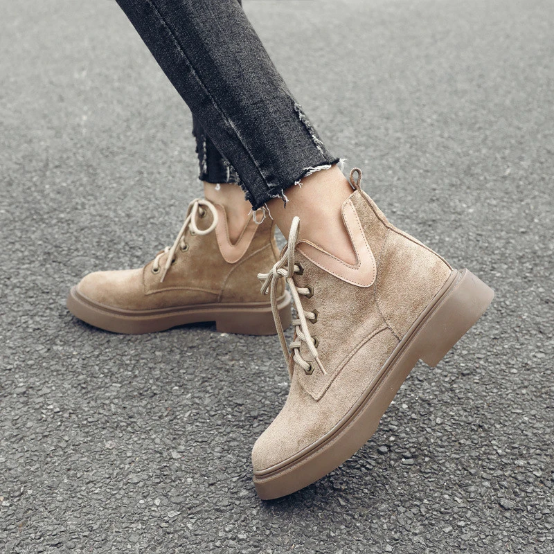 

Women's Ankle Boots Fashion Short Boots Autumn Winter 2020 New Thick Heel Platform Boots Leisure Shoes Flat Martins Boots