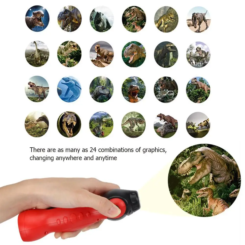 Lámpara de noche para bebé, linterna LED con 24 patrones, lámpara de proyector de dinosaurios de dibujos animados, juguetes de educación temprana giratorios 90
