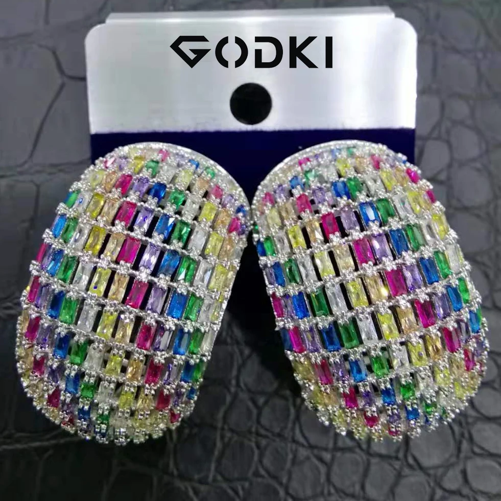SM GODKI, модные, шикарные, широкие, массивные серьги-гвоздики для женщин, свадебные с кубическим Цирконом трехцветные серьги, ювелирные аксессуары - Окраска металла: SM