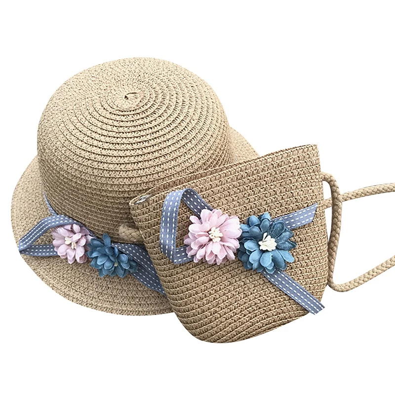 

Straw Hats Girls Kids Sun Hats Summer Beach Hats Straw Woven Pocket