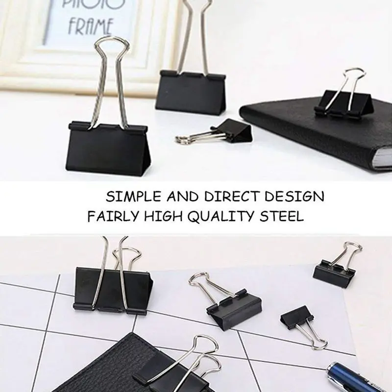 Binder Clips Paper Clamps Assorted Sizes 100 Count(Black), X Large, Large, Medium, Small, X Small and Micro, 6 Sizes in One P