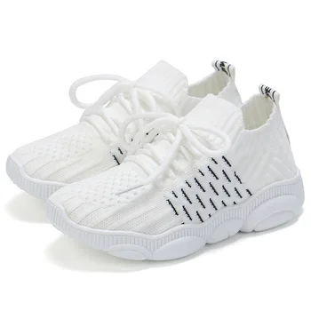 

Children's Shoes Spring and Autumn New Knitted Sneakers Lace-up Student Single Shoes Breathable Comfortable Mesh Shoes Casual