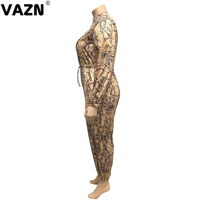 VAZN, шикарный товар, сексуальный женский комбинезон, 4 цвета, длинный комбинезон с длинным рукавом на молнии, штаны-фонарики, комбинезон, Змеиный повседневный комбинезон