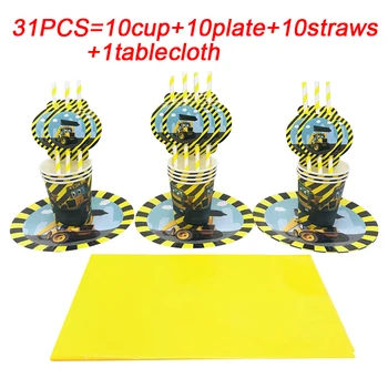 

Construction vehicle Birthday Party Decorations Kids Tablecloth Baby Shower Party Supplies Paper Plate Straws Cup Tableware Set