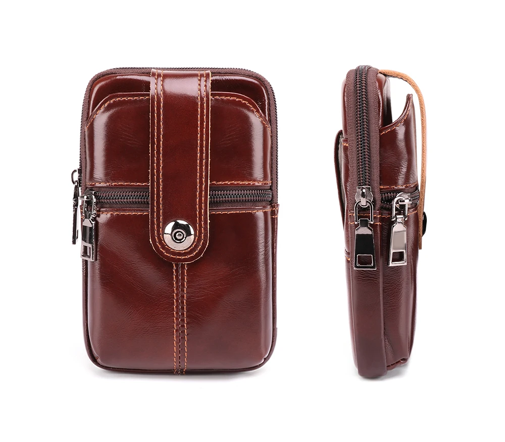 JOGUJOS New Genuine Leather Men Waist Pack Men Small Waist Pack Male Fanny Pack Belt Bag Phone Pouch Hip Bag Vintage Travel Bag