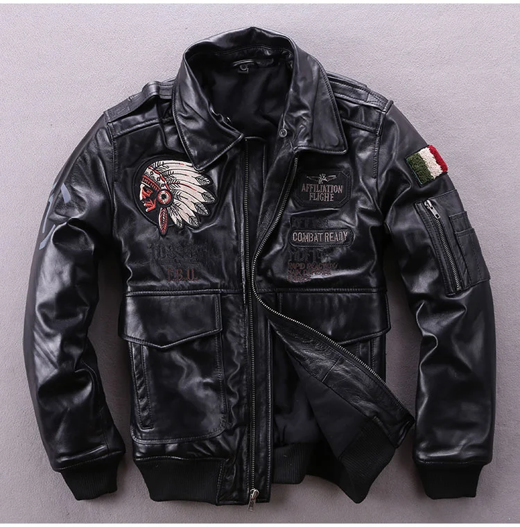 2022 Air Force Flight Jacket Fur collar Genuine Leather Jacket Men Bomber Jacket Sheepskin Motorcycle Jacket Real Leather Coat big & tall genuine leather coats & jackets