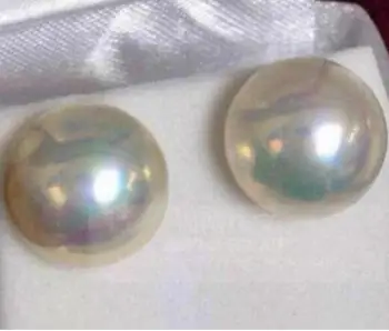 

Jewelry Free Shipping noble jewelry 14k solid yellow gold PAIR OF HUGE 12-13mm natural south sea genuine white pearl earring