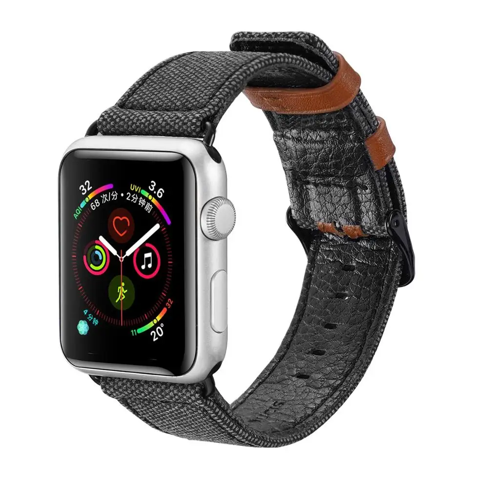 Black DUX DUCIS PU кожаный ремешок для часов Apple Watch Series 4 3 2 1 тканевый Повседневный ремешок Пряжка для Apple Watch 4 44 40 42 38 мм - Цвет: Black