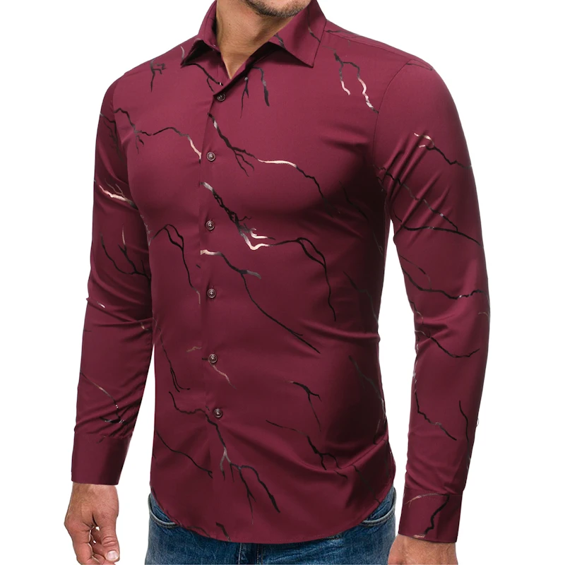 2020 Новая мужская рубашка горячая штамповка модная деловая Повседневная рубашка с длинными рукавами большой размер мужская одежда Высокое