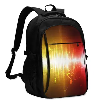 

Hot USB Charging Laptop Women's Backpack For Teenage Students Girls School Backpack Abstract Glowing Music Notes Travel Bagpack