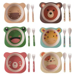 3 unids/set de fibra de bambú bebé de dibujos animados comer vajilla niños de la placa de la cena niño alimentación platos de formación de los niños tazón cuchara tenedor