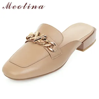 

Meotina High Heels Women Pumps Metal Decoration Thick Heels Mules Shoes Fashion Square Toe Shoes Lady 2020 Spring Big Size 33-43