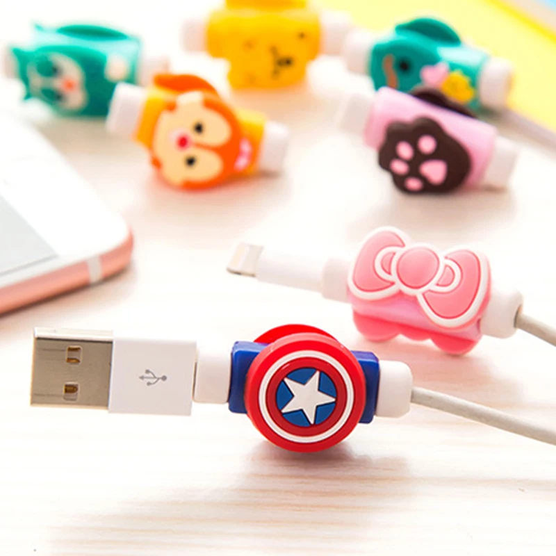 

Creative Mobile Phone Data Cable Protector Cartoon Silicone Headphone USB Charging Cable Anti-break Protector Winder iOS Android